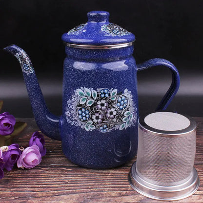 New Ethnic Style Enamel Milk Tea Pot Kettle Oil Pot Vinegar Pot Coffee Pot Tea Cooling Kettle Kitchen Supplies Hot AndCoolKettle