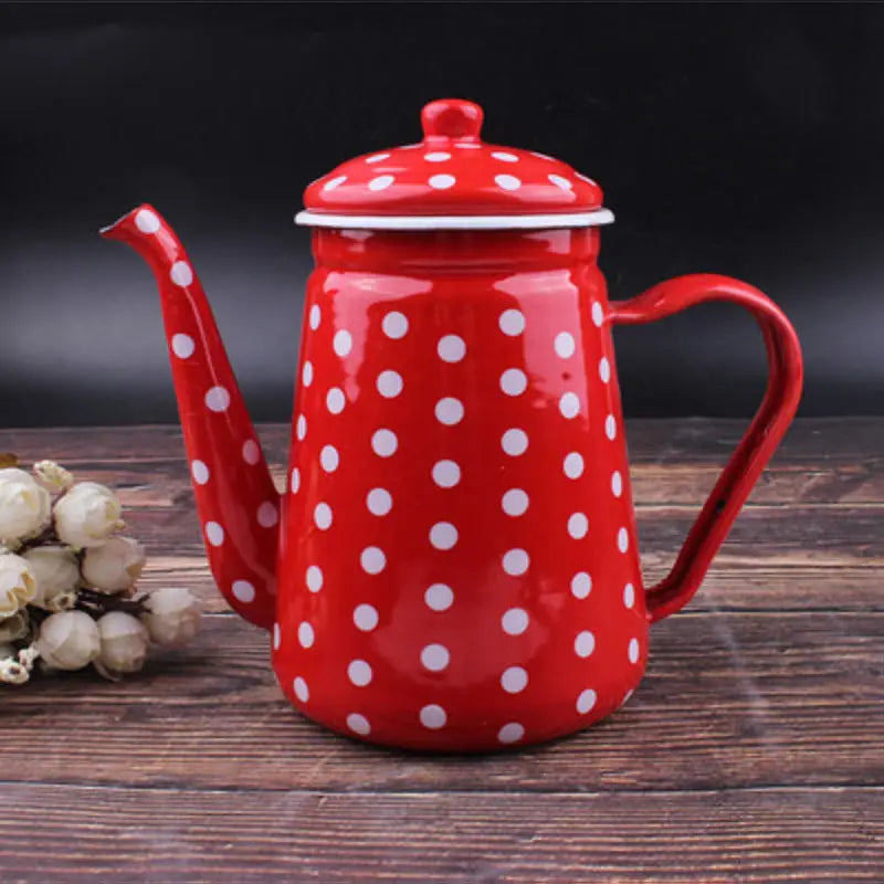 New Ethnic Style Enamel Milk Tea Pot Kettle Oil Pot Vinegar Pot Coffee Pot Tea Cooling Kettle Kitchen Supplies Hot AndCoolKettle