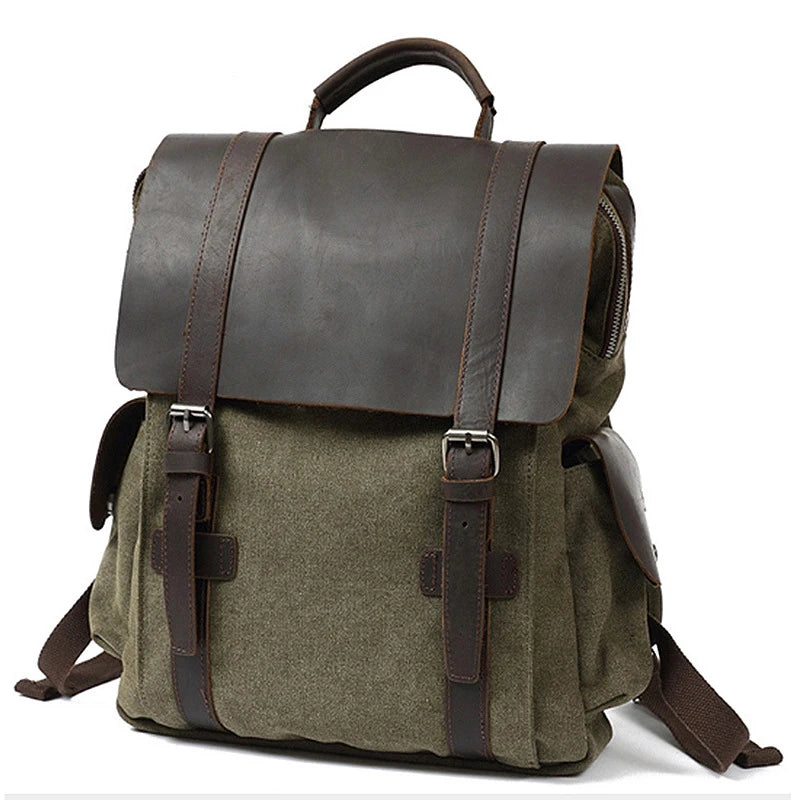 New Fashion Backpack Leather Canvas Men Backpack School Bag Military Backpack Women Rucksack Male Knapsack Bagpack Mochila