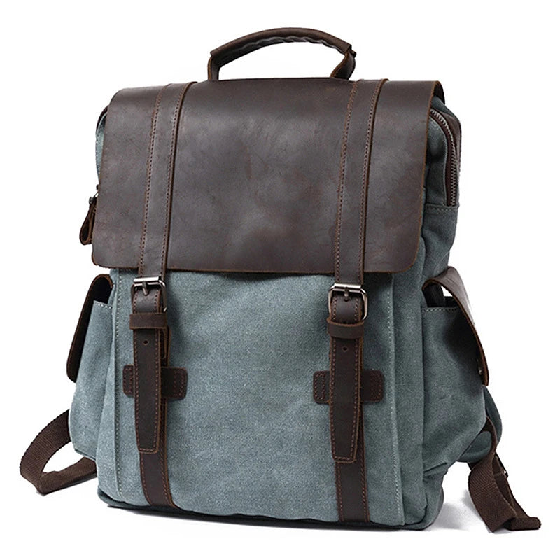 New Fashion Backpack Leather Canvas Men Backpack School Bag Military Backpack Women Rucksack Male Knapsack Bagpack Mochila