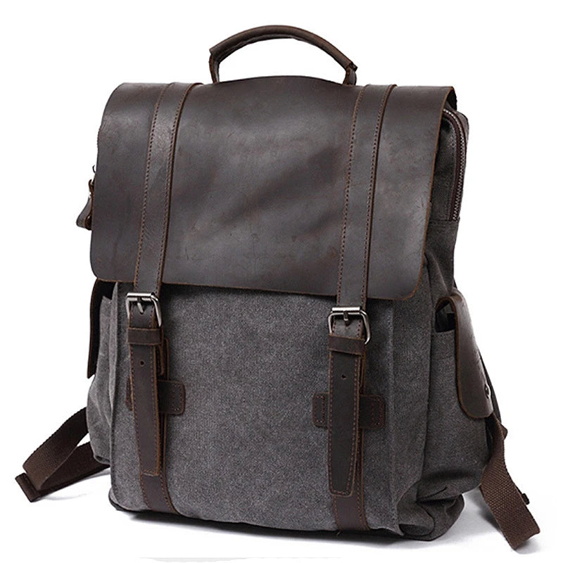 New Fashion Backpack Leather Canvas Men Backpack School Bag Military Backpack Women Rucksack Male Knapsack Bagpack Mochila
