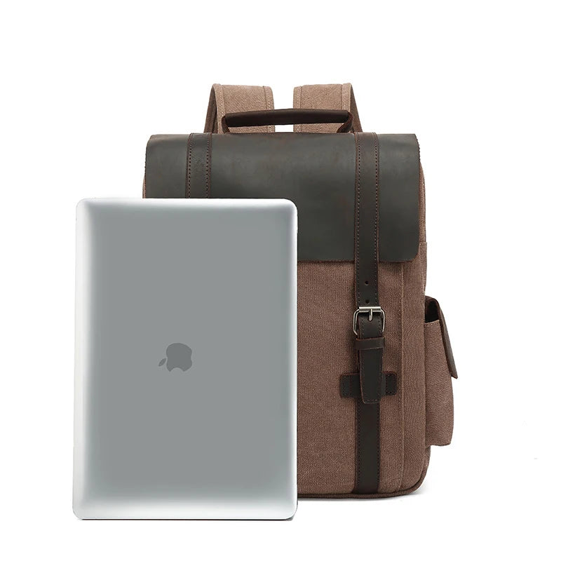 New Fashion Backpack Leather Canvas Men Backpack School Bag Military Backpack Women Rucksack Male Knapsack Bagpack Mochila