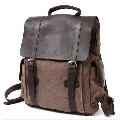 New Fashion Backpack Leather Canvas Men Backpack School Bag Military Backpack Women Rucksack Male Knapsack Bagpack Mochila