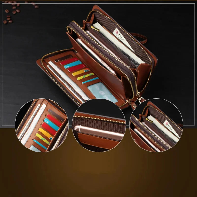 New Fashion Brand Men Wallet Double Zipper Long Money Clip Phone Package Luxury Large Capacity Coin Purse Man Clutch Bag