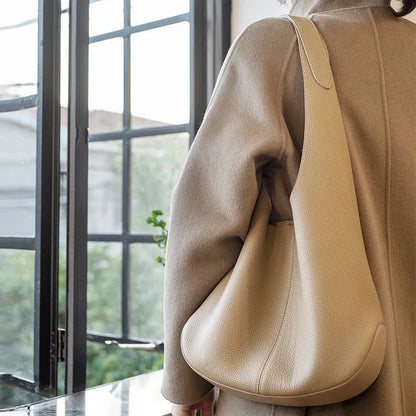 New Fashion Bucket Bag Genuine Leather Simple Large Capacity Tote Bags Women Casual Solid Color Underarm Shoulder Bag 2024