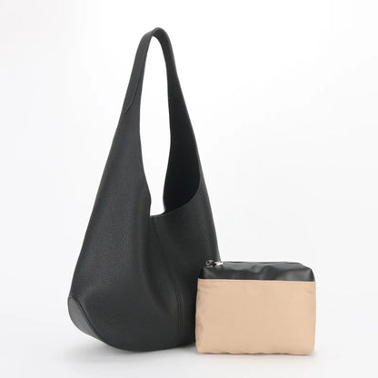 New Fashion Bucket Bag Genuine Leather Simple Large Capacity Tote Bags Women Casual Solid Color Underarm Shoulder Bag 2024