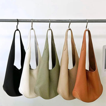 New Fashion Bucket Bag Genuine Leather Simple Large Capacity Tote Bags Women Casual Solid Color Underarm Shoulder Bag 2024
