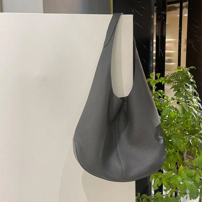 New Fashion Bucket Bag Genuine Leather Simple Large Capacity Tote Bags Women Casual Solid Color Underarm Shoulder Bag 2024