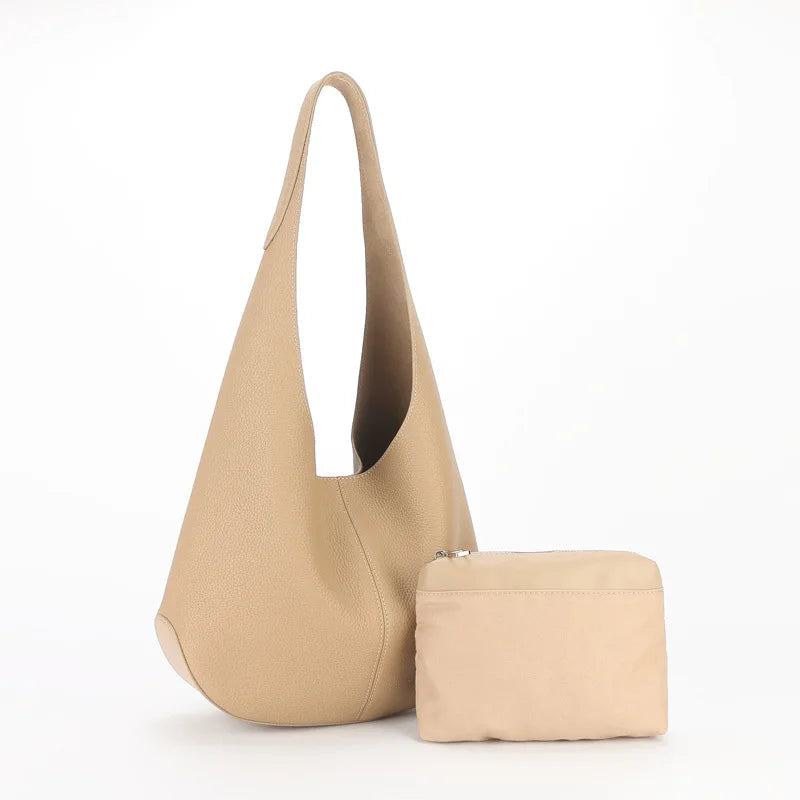 New Fashion Bucket Bag Genuine Leather Simple Large Capacity Tote Bags Women Casual Solid Color Underarm Shoulder Bag 2024