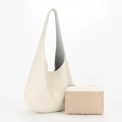 New Fashion Bucket Bag Genuine Leather Simple Large Capacity Tote Bags Women Casual Solid Color Underarm Shoulder Bag 2024