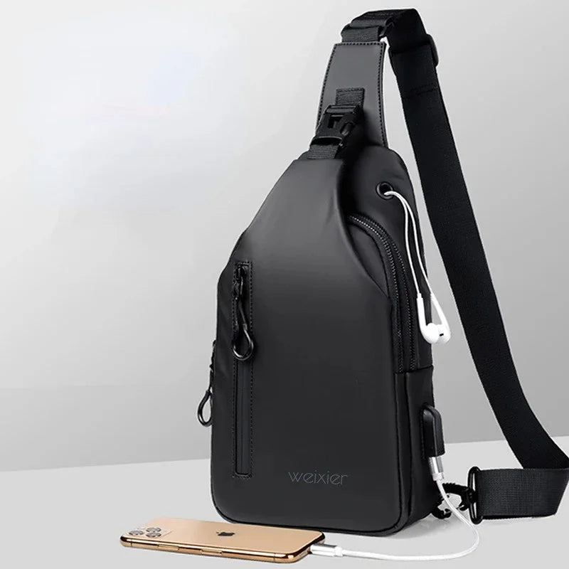 New Fashion Chest Men's Crossbody Waterproof Shoulder Bags with USB Charging Short Trip For Male Travel Pack bag
