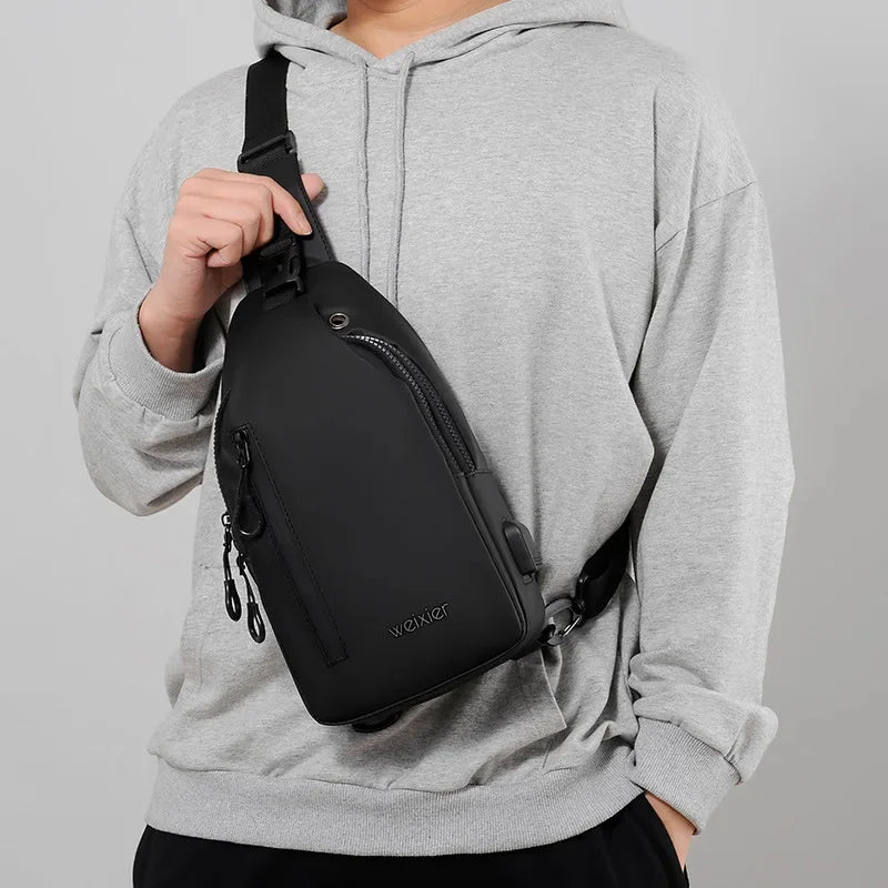 New Fashion Chest Men's Crossbody Waterproof Shoulder Bags with USB Charging Short Trip For Male Travel Pack bag