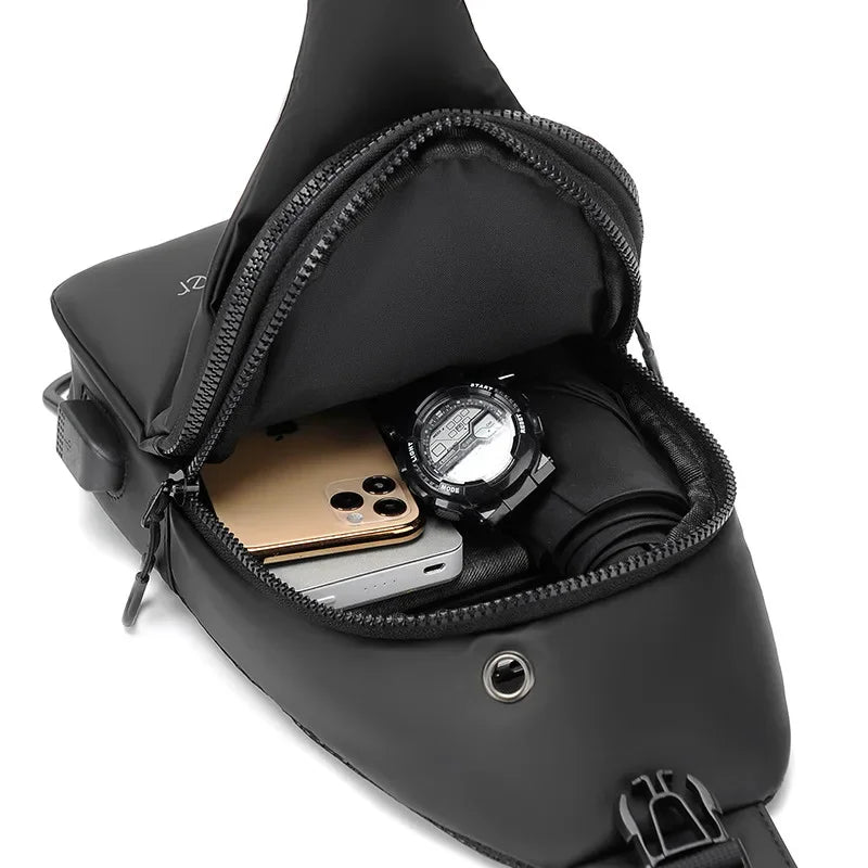 New Fashion Chest Men's Crossbody Waterproof Shoulder Bags with USB Charging Short Trip For Male Travel Pack bag