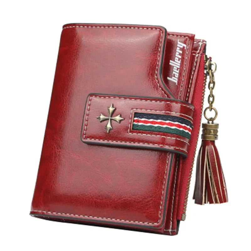 New Fashion Exquisite Genuine Leather Ladies Short Tassel Zipper Female Purse Clutch Zero Wallet Card Bag