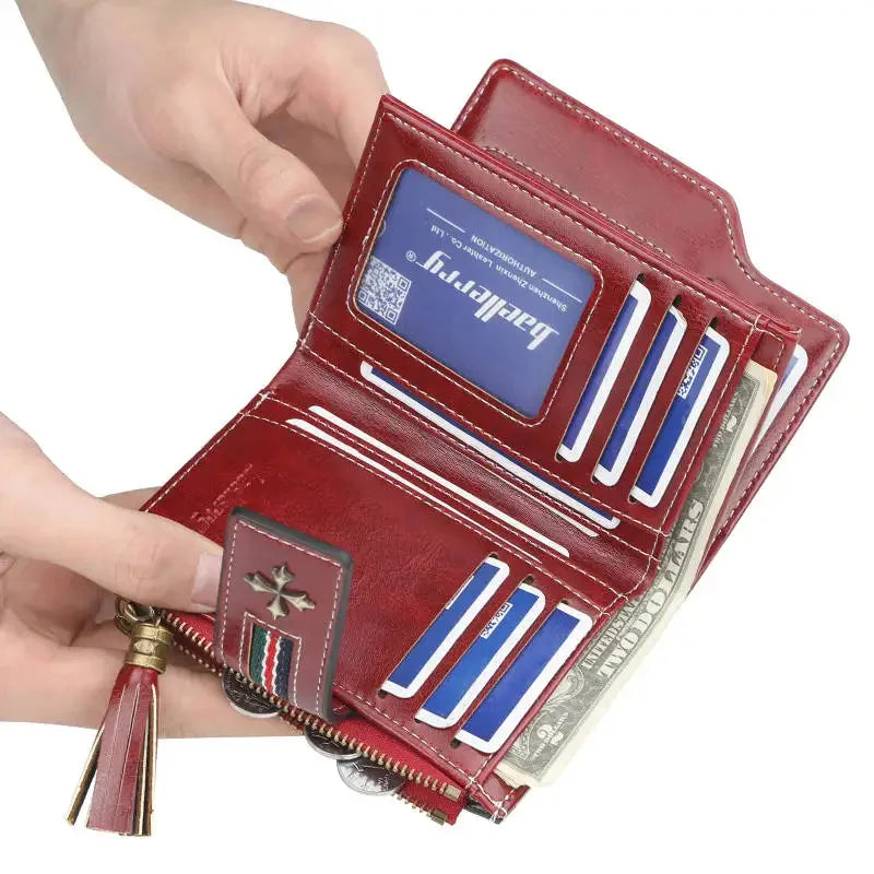 New Fashion Exquisite Genuine Leather Ladies Short Tassel Zipper Female Purse Clutch Zero Wallet Card Bag