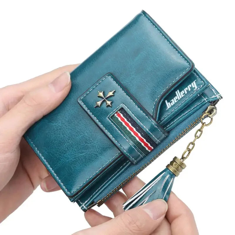 New Fashion Exquisite Genuine Leather Ladies Short Tassel Zipper Female Purse Clutch Zero Wallet Card Bag