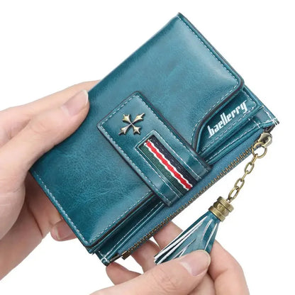 New Fashion Exquisite Genuine Leather Ladies Short Tassel Zipper Female Purse Clutch Zero Wallet Card Bag