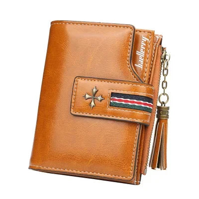 New Fashion Exquisite Genuine Leather Ladies Short Tassel Zipper Female Purse Clutch Zero Wallet Card Bag