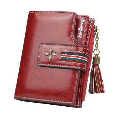 New Fashion Exquisite Genuine Leather Ladies Short Tassel Zipper Female Purse Clutch Zero Wallet Card Bag