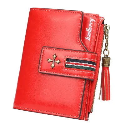 New Fashion Exquisite Genuine Leather Ladies Short Tassel Zipper Female Purse Clutch Zero Wallet Card Bag