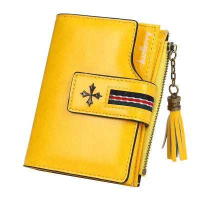 New Fashion Exquisite Genuine Leather Ladies Short Tassel Zipper Female Purse Clutch Zero Wallet Card Bag