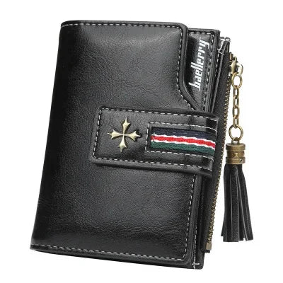 New Fashion Exquisite Genuine Leather Ladies Short Tassel Zipper Female Purse Clutch Zero Wallet Card Bag