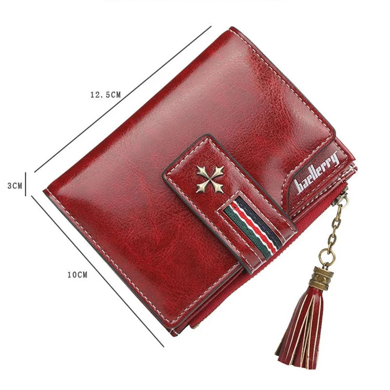New Fashion Exquisite Genuine Leather Ladies Short Tassel Zipper Female Purse Clutch Zero Wallet Card Bag