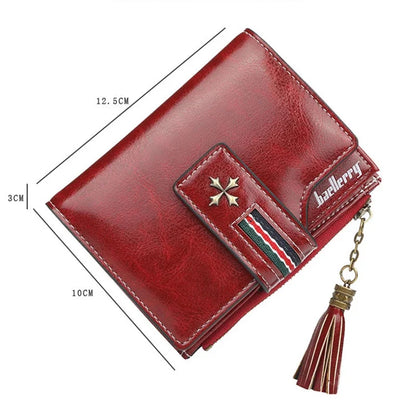 New Fashion Exquisite Genuine Leather Ladies Short Tassel Zipper Female Purse Clutch Zero Wallet Card Bag