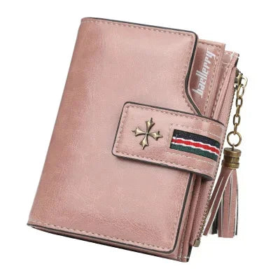 New Fashion Exquisite Genuine Leather Ladies Short Tassel Zipper Female Purse Clutch Zero Wallet Card Bag