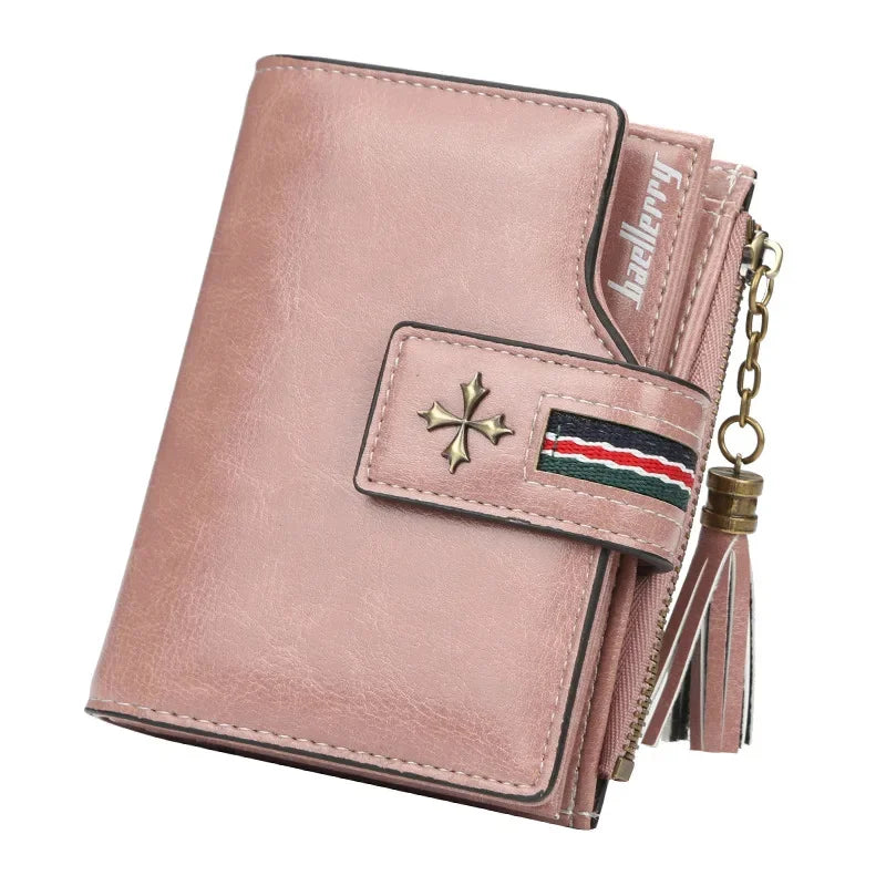 New Fashion Exquisite Genuine Leather Ladies Short Tassel Zipper Female Purse Clutch Zero Wallet Card Bag