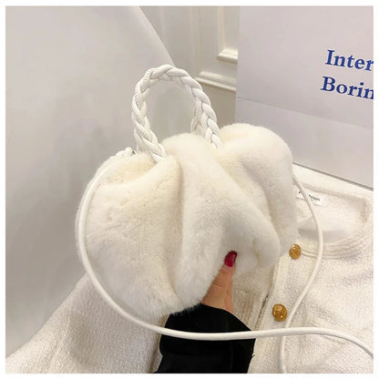 New Fashion Faux Mink Fur Plush Ladies Shoulder Bucket Bags Luxury Designer Women Handbags Female Crossbody Bag Clutch Purse