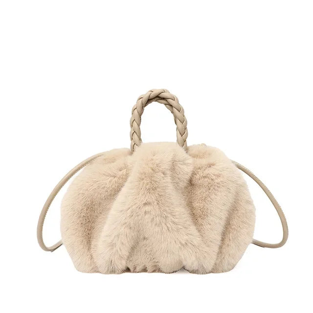 New Fashion Faux Mink Fur Plush Ladies Shoulder Bucket Bags Luxury Designer Women Handbags Female Crossbody Bag Clutch Purse