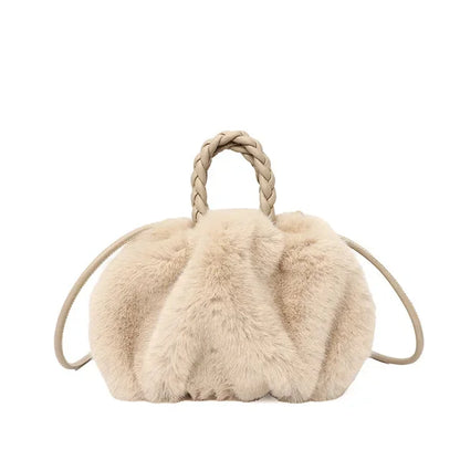 New Fashion Faux Mink Fur Plush Ladies Shoulder Bucket Bags Luxury Designer Women Handbags Female Crossbody Bag Clutch Purse