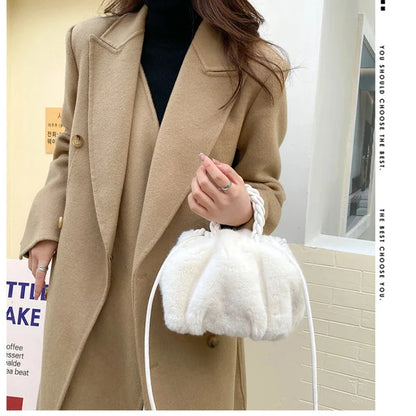 New Fashion Faux Mink Fur Plush Ladies Shoulder Bucket Bags Luxury Designer Women Handbags Female Crossbody Bag Clutch Purse
