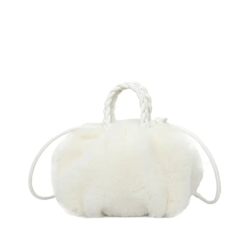 New Fashion Faux Mink Fur Plush Ladies Shoulder Bucket Bags Luxury Designer Women Handbags Female Crossbody Bag Clutch Purse