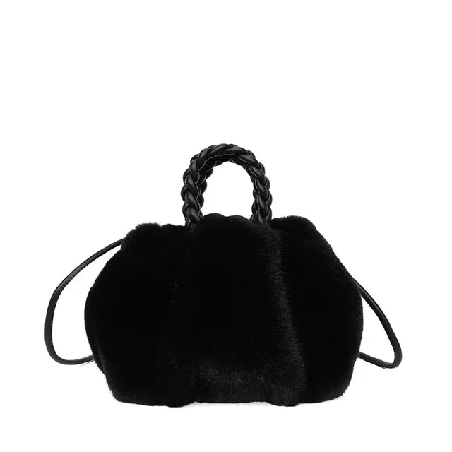 New Fashion Faux Mink Fur Plush Ladies Shoulder Bucket Bags Luxury Designer Women Handbags Female Crossbody Bag Clutch Purse
