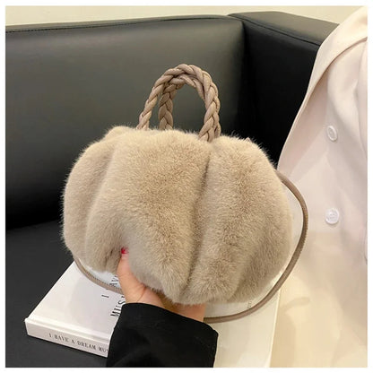 New Fashion Faux Mink Fur Plush Ladies Shoulder Bucket Bags Luxury Designer Women Handbags Female Crossbody Bag Clutch Purse