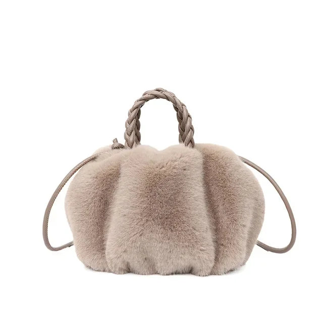 New Fashion Faux Mink Fur Plush Ladies Shoulder Bucket Bags Luxury Designer Women Handbags Female Crossbody Bag Clutch Purse