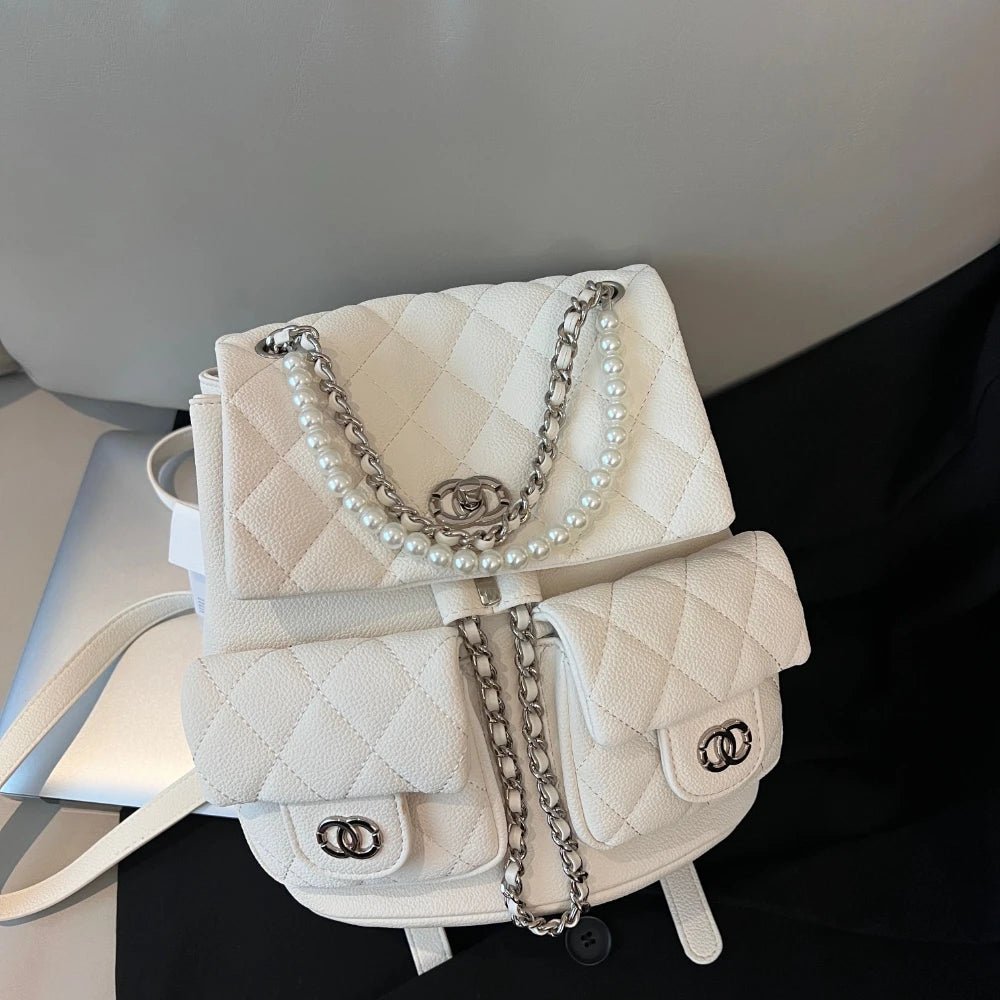 New Fashion High-quality Small Fragrant Rhombus Schoolbag Backpack Simple Texture Commuter Travel Backpack Large-capacity Bag