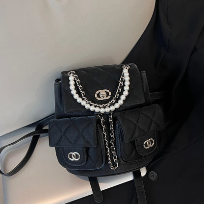 New Fashion High-quality Small Fragrant Rhombus Schoolbag Backpack Simple Texture Commuter Travel Backpack Large-capacity Bag