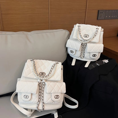 New Fashion High-quality Small Fragrant Rhombus Schoolbag Backpack Simple Texture Commuter Travel Backpack Large-capacity Bag