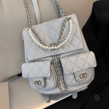 New Fashion High-quality Small Fragrant Rhombus Schoolbag Backpack Simple Texture Commuter Travel Backpack Large-capacity Bag