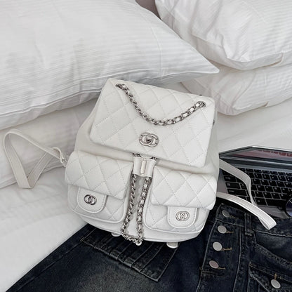 New Fashion High-quality Small Fragrant Rhombus Schoolbag Backpack Simple Texture Commuter Travel Backpack Large-capacity Bag