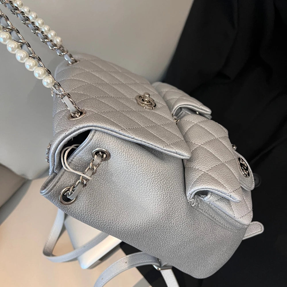New Fashion High-quality Small Fragrant Rhombus Schoolbag Backpack Simple Texture Commuter Travel Backpack Large-capacity Bag