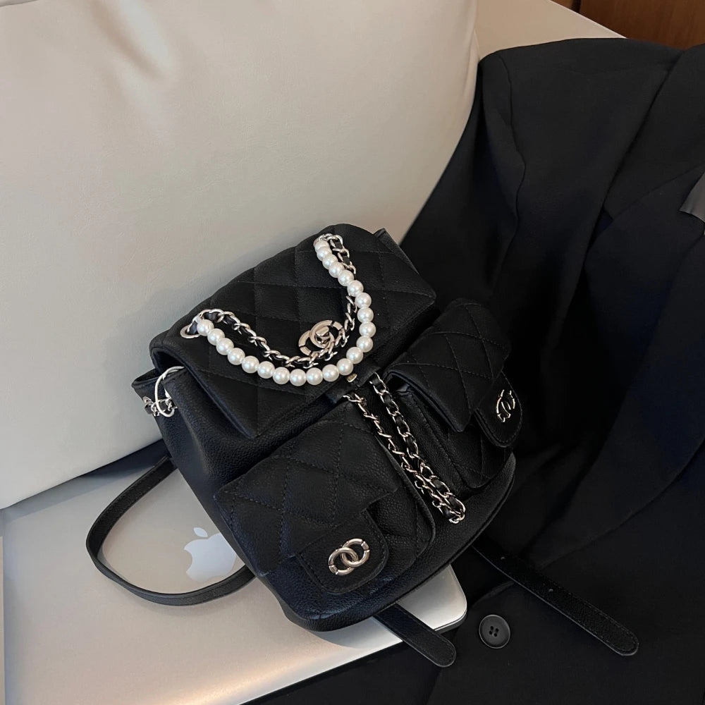 New Fashion High-quality Small Fragrant Rhombus Schoolbag Backpack Simple Texture Commuter Travel Backpack Large-capacity Bag