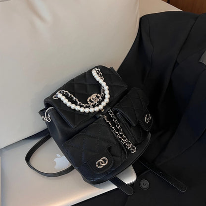 New Fashion High-quality Small Fragrant Rhombus Schoolbag Backpack Simple Texture Commuter Travel Backpack Large-capacity Bag