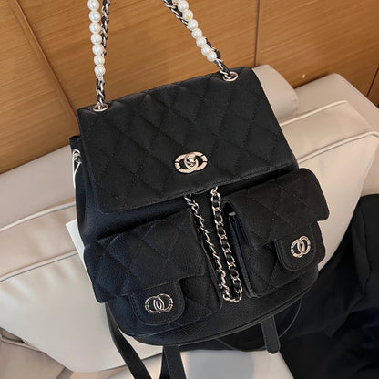 New Fashion High-quality Small Fragrant Rhombus Schoolbag Backpack Simple Texture Commuter Travel Backpack Large-capacity Bag