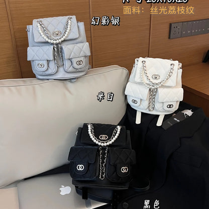 New Fashion High-quality Small Fragrant Rhombus Schoolbag Backpack Simple Texture Commuter Travel Backpack Large-capacity Bag