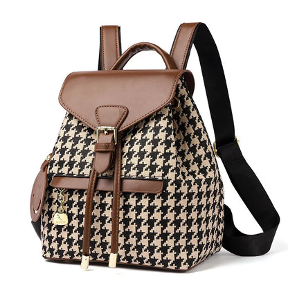 New Fashion Houndstooth Women Backpack High Quality Female Vintage School Bags Travel Bagpack Ladies Bookbag Rucksack