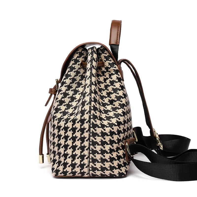 New Fashion Houndstooth Women Backpack High Quality Female Vintage School Bags Travel Bagpack Ladies Bookbag Rucksack